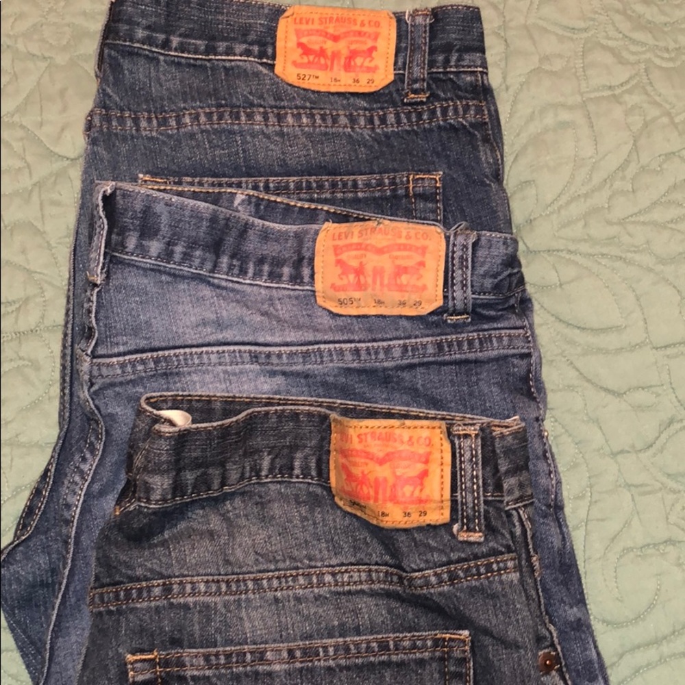 3 pair of levi jeans. Two 505 and one 527.